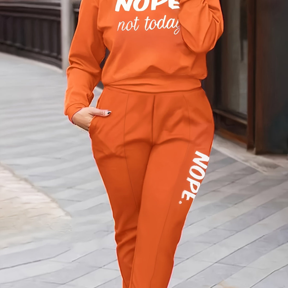  Slogan Print Hoodie & Pants 2 Piece Set