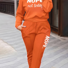  Slogan Print Hoodie & Pants 2 Piece Set