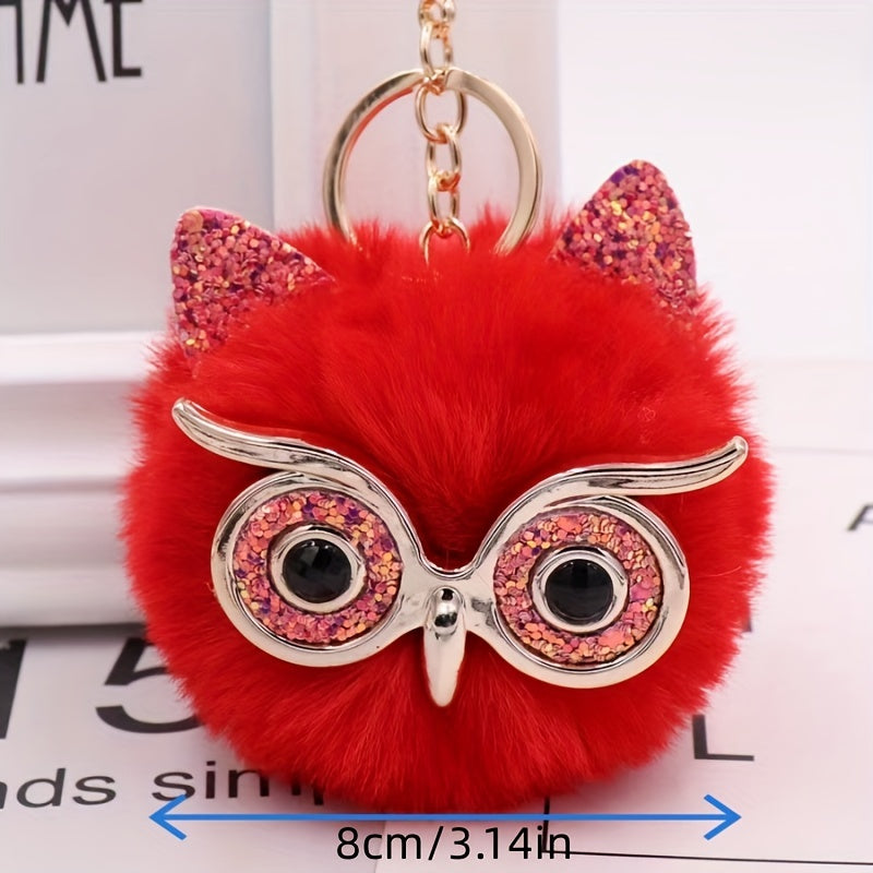 Glasses Owl Plush Keychain Bag Pendant Car Key Chain Accessories