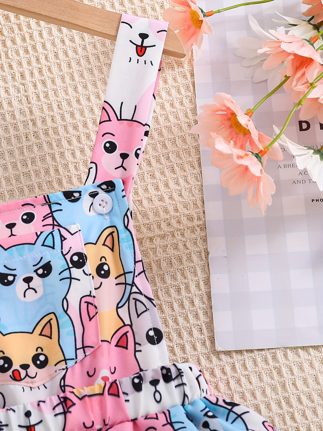 Girls Cartoon Cats Pattern Overalls for Summer