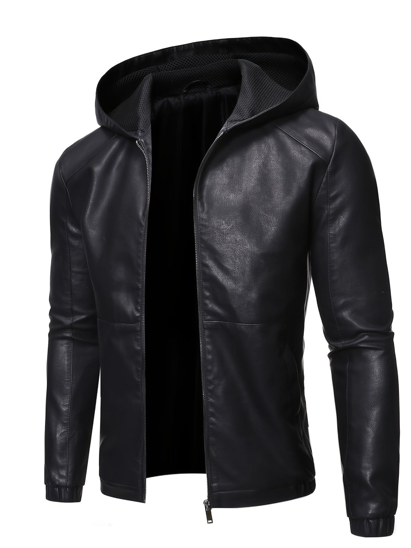 Men's PU Hooded Jacket Zip Up Faux Leather Jacket