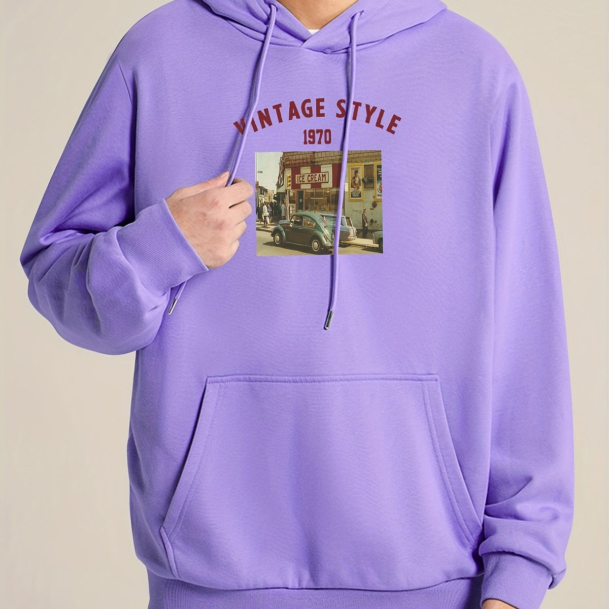 Vintage Style Print Hoodie for Men