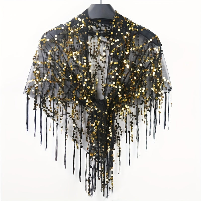Sequin Sparkly Shawl Triangle Scarf Bright Candy Tassel Cape Women Glitter Scarf