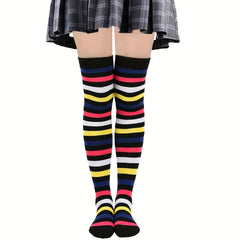 Rainbow Striped Thigh High Socks Cosplay Colorblock Over The Knee Socks