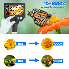 4.3 inch HD LCD 1000X Digital Microscope 10 Megapixels 1080P
