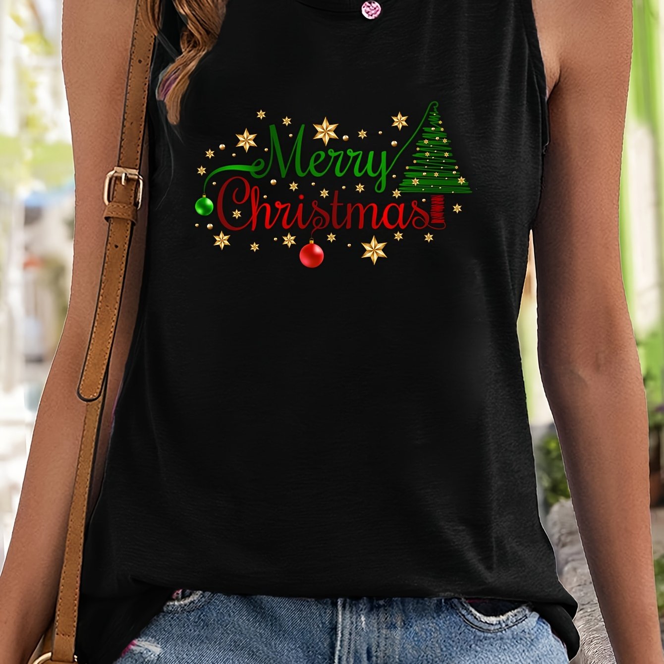 Christmas Tree & Star Print Sleeveless Sports Vest Women's Activewear