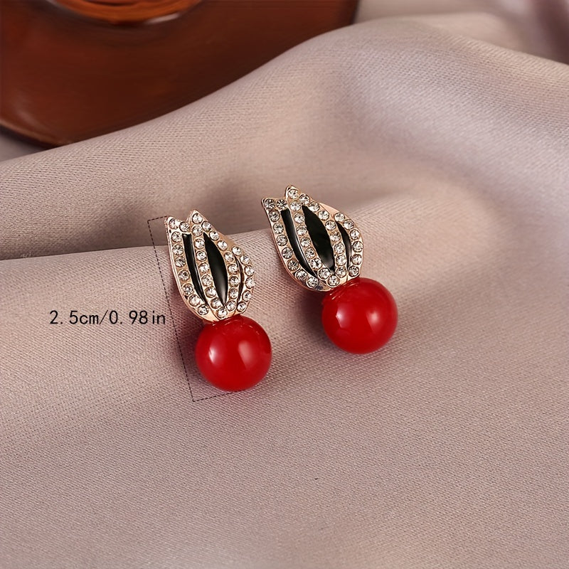 2pcs Pair Pearl Zircon Earrings Men Women