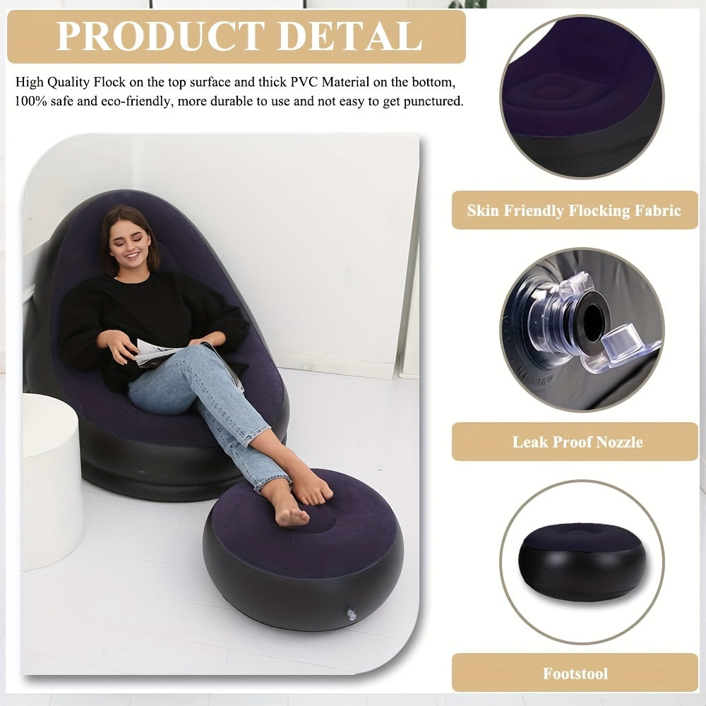 Portable Inflatable Sofa Lounge Chair with Footrest & Pump