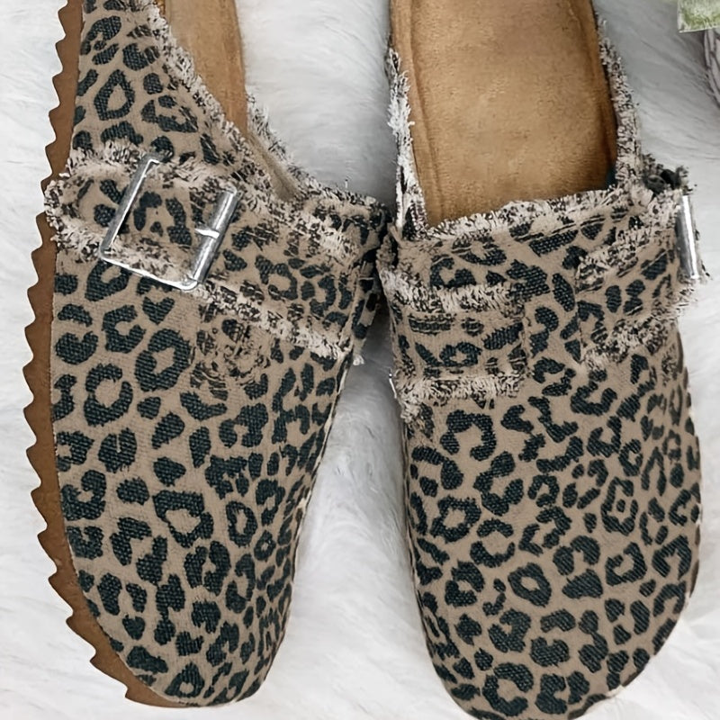 Leopard Print Flat Mules Closed Toe Non slip Shoes