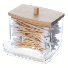 7oz Cotton Swab Pad Holder with Wooden Lids