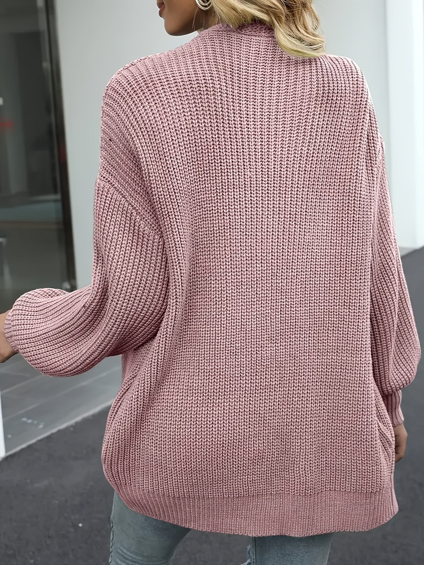  Solid Lantern Sleeve Cardigan