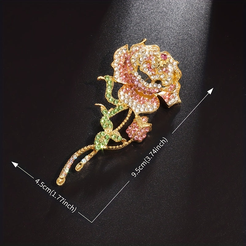 Large Pink Rose Brooch Men's Rhinestone Turban Dress Pin
