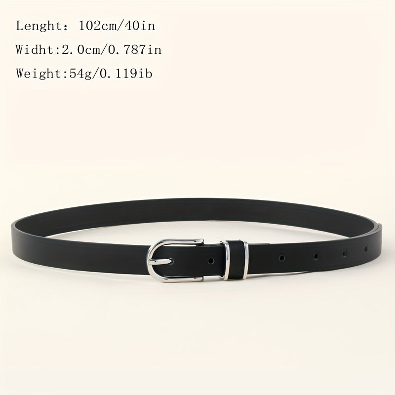 Oval Pin Buckle Thin Belt PU Leather Casual Belt for Women