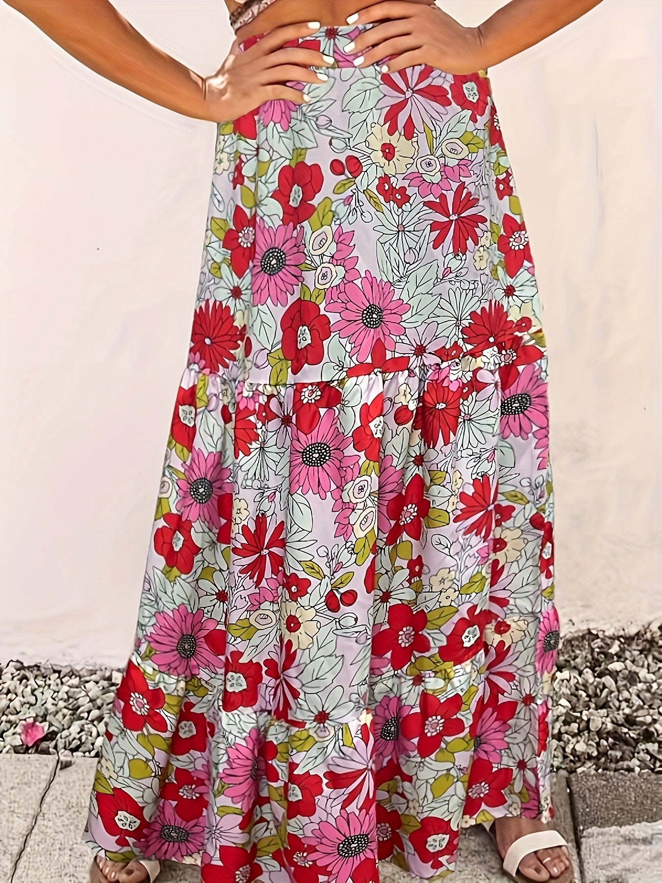  Floral Print Smock Maxi Skirt