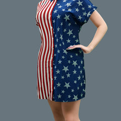  Stripe & Star Print Button Up Shirt Dress