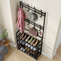 Clothes Storage Rack With Shoe Storage - Metal Stand With 8 Hooks