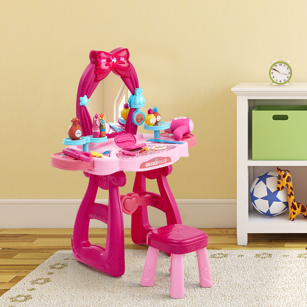 Kids Vanity Table and Chair Set with Mirror Princess Makeup Toy