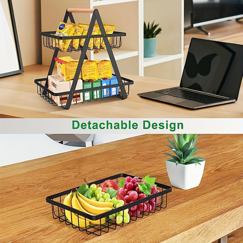 Iron Art Double Layer Fruit Basket Storage Rack Room Decor