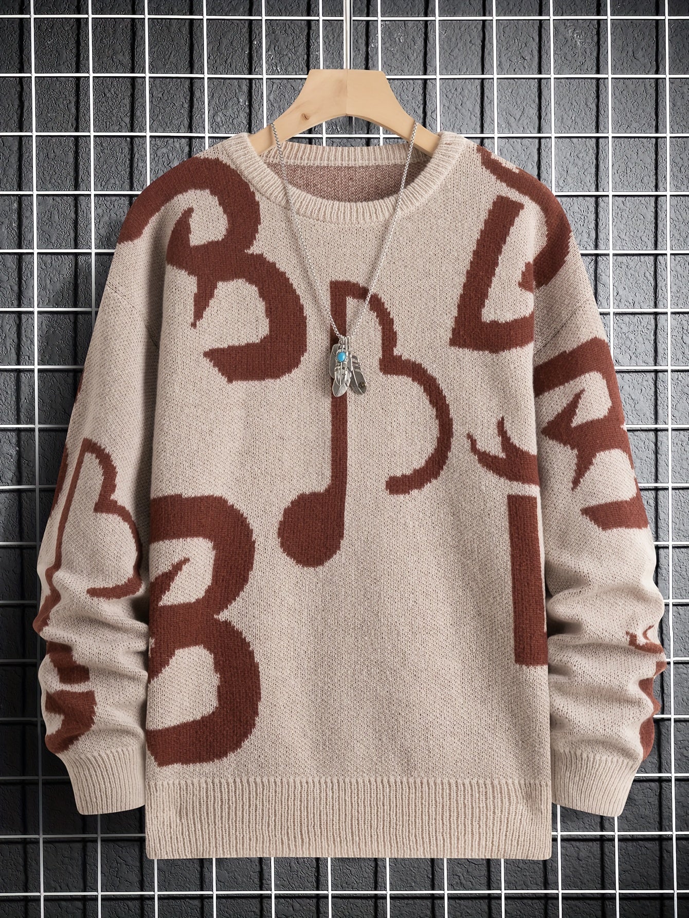 Men's Music Notes Pattern Casual Sweater