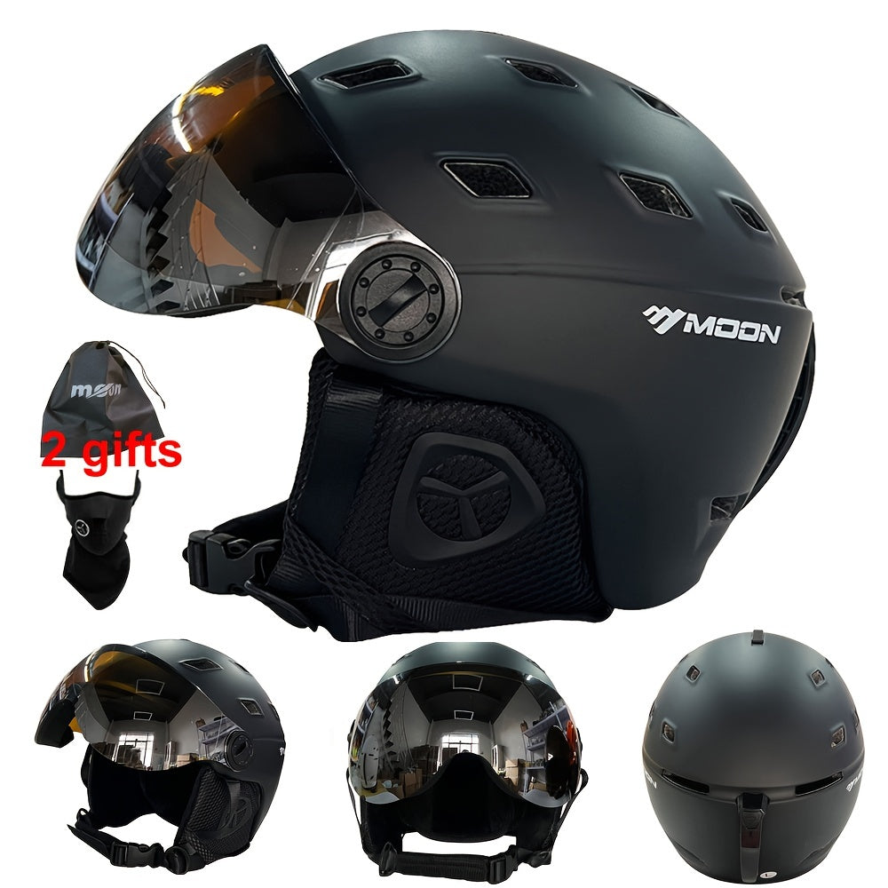 MOON Skiing Helmet With Goggles PC EPS High Ski Helmet Outdoor Snowboard