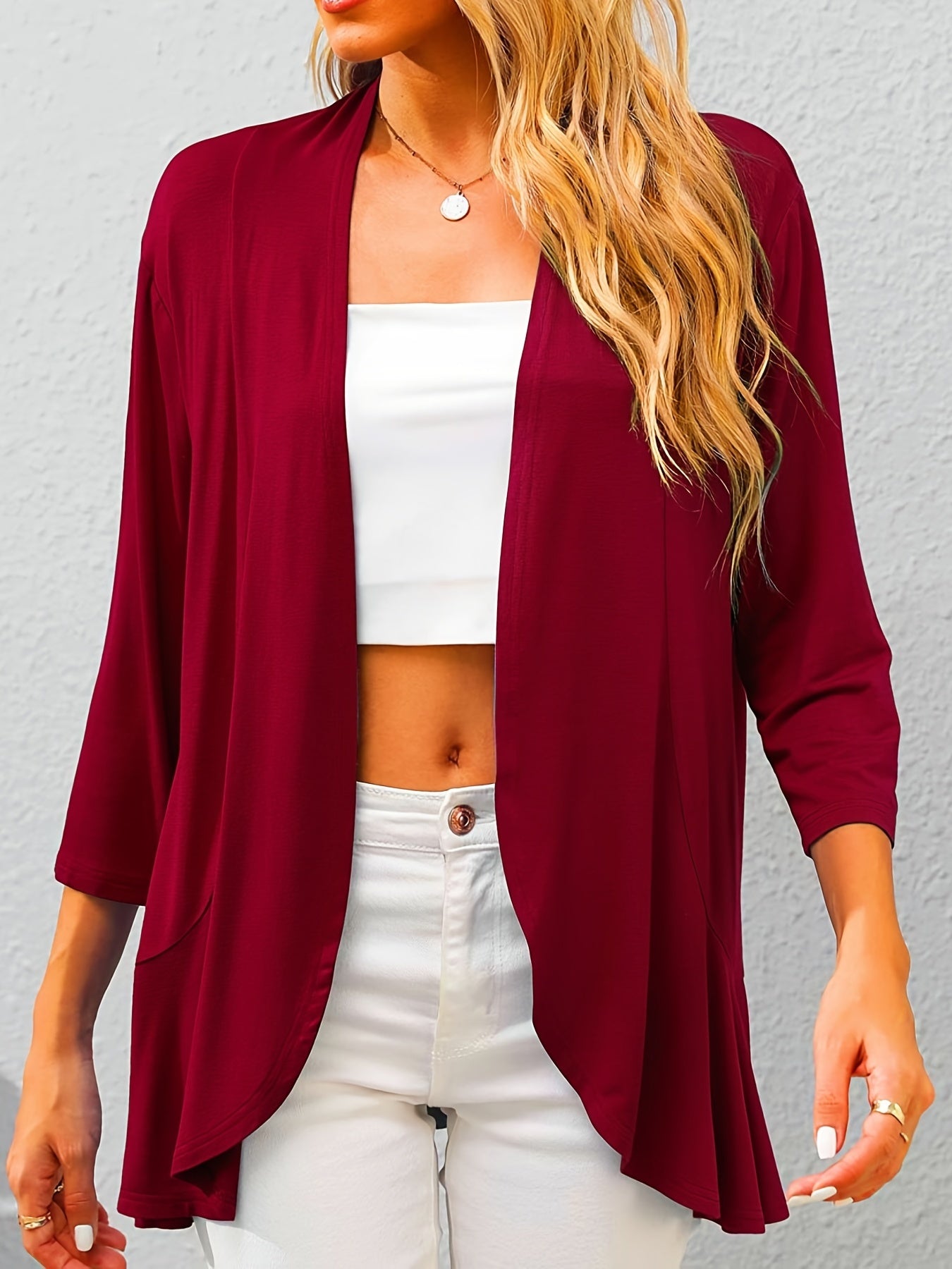  Women's Solid Open Front Cardigan