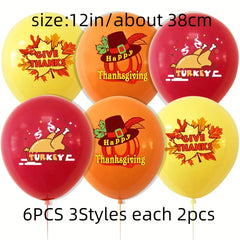 6pcs Thanksgiving Balloon Decoration Turkey Pumpkin Maple Leaf Latex Balloon