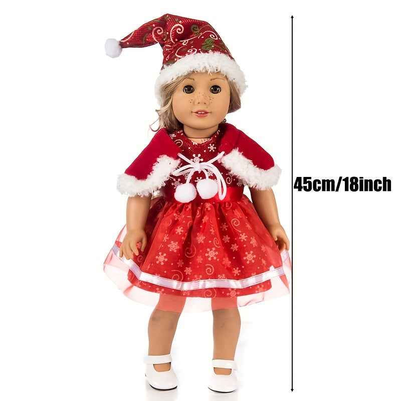2-Piece Christmas Dress & Hair Band Set for 18-Inch Dolls