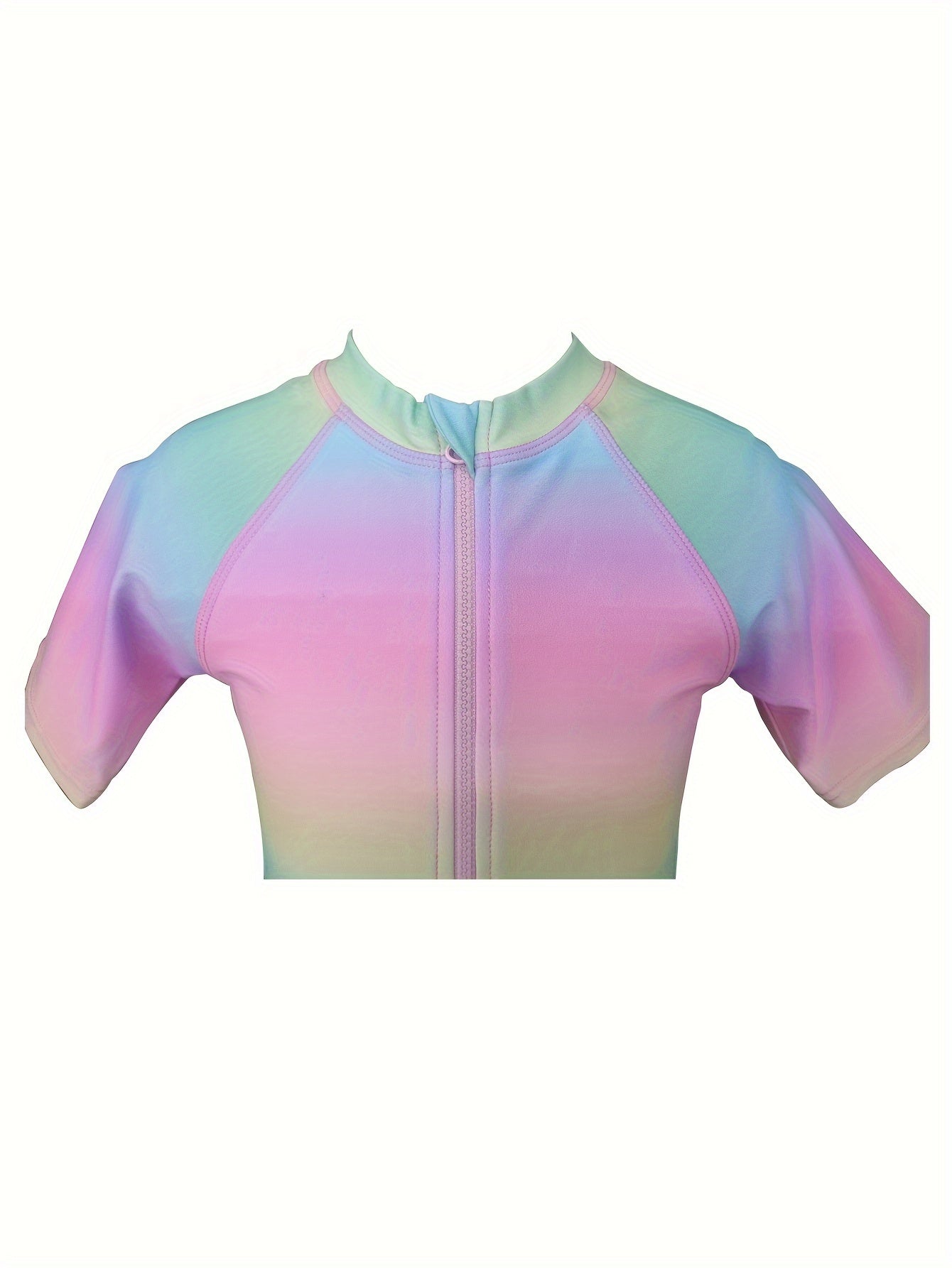 Girls Gradient Short Sleeve Half Zip Swimwear Comfy Bathing Suit