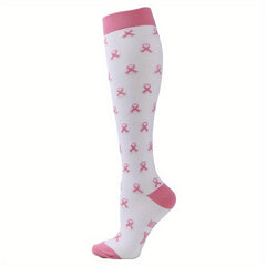 Letter & Bow Print Calf Socks Compression Knee High Women's Stockings