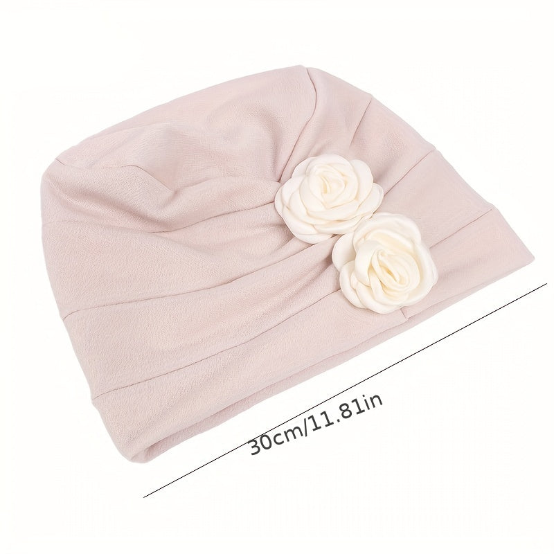 Flower Decor Turban Cap Head Wrap Elastic Hijab Hat Cotton Beanie Chemo Hats