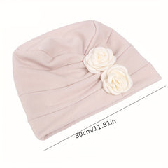 Flower Decor Turban Cap Head Wrap Elastic Hijab Hat Cotton Beanie Chemo Hats