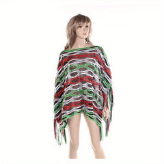 Geometric Tassel Wrap Poncho Cape Glitter Shawl