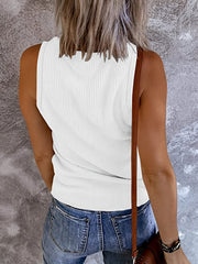 Solid Button Ribbed Tank Top Casual Sleeveless V Neck Tank Top