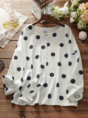  Polka Dot Button Up Shirt Long Sleeve Women's Casual Blouse