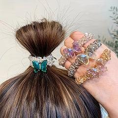 4pcs Butterfly Crystal Hair Ties Dual-purpose Hair Accessories