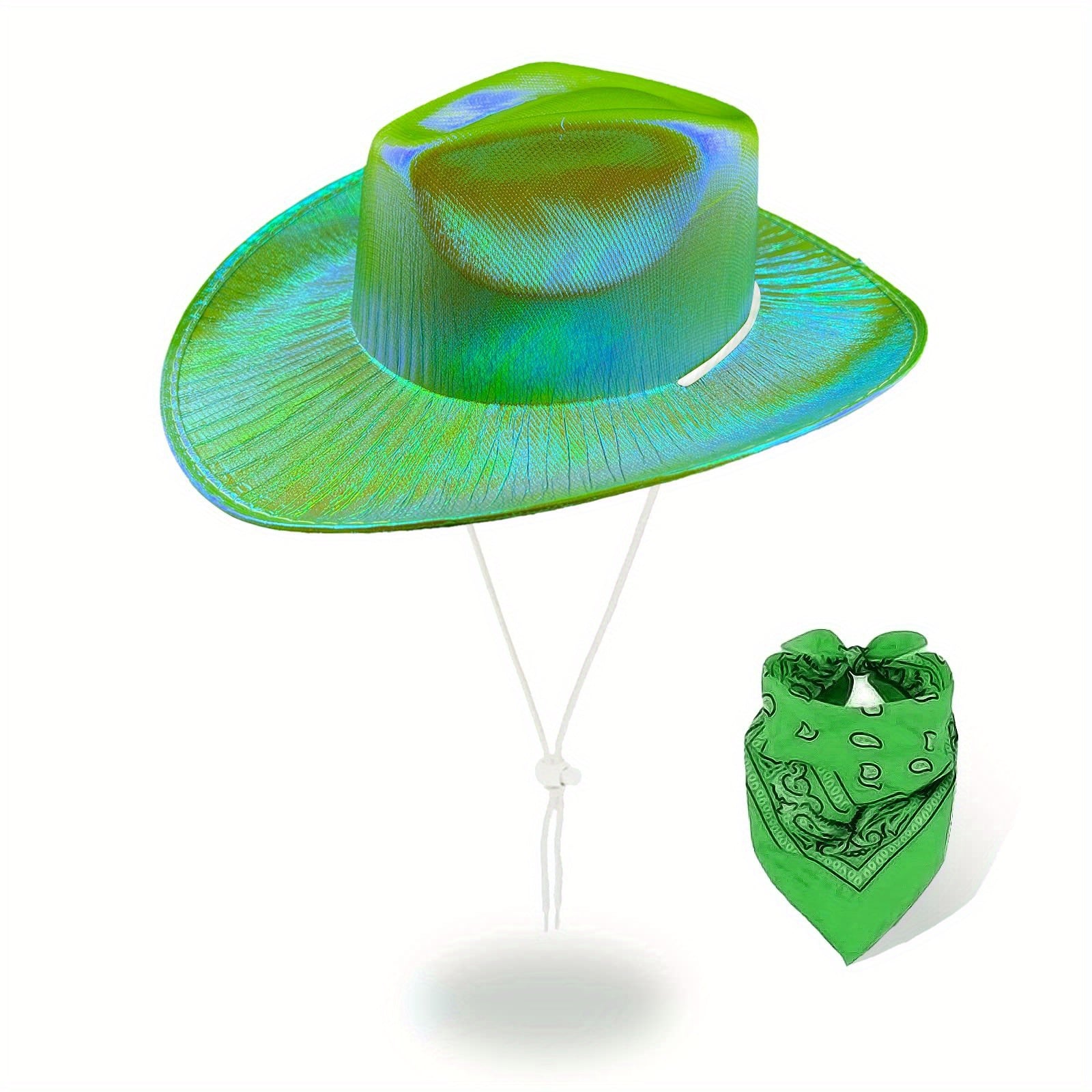 Y2K Laser Hat Bandana Set Iridescent Glitter Space Jazz Cowboy Hip Hop Bandana