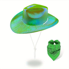 Y2K Laser Hat Bandana Set Iridescent Glitter Space Jazz Cowboy Hip Hop Bandana