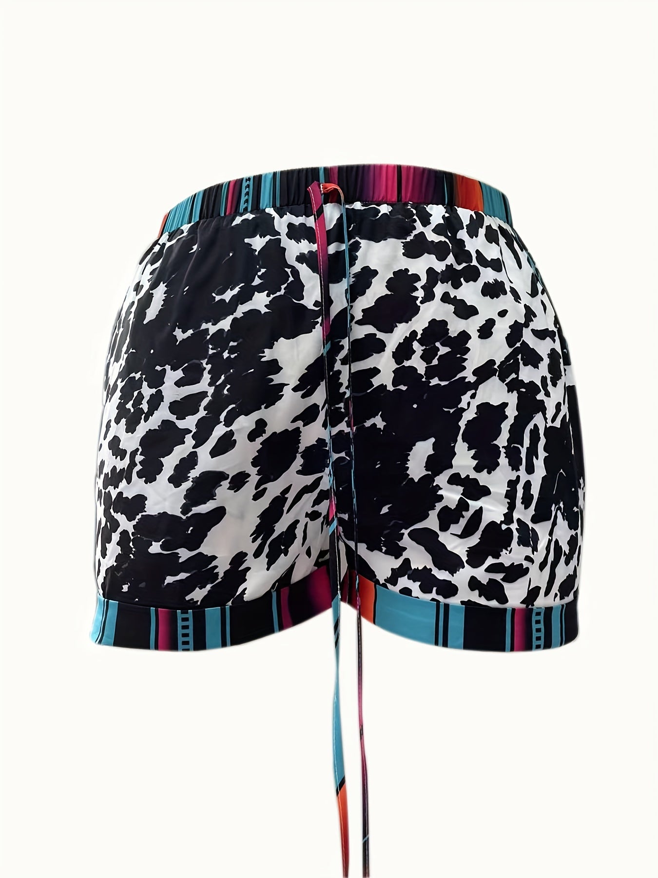  Casual Shorts Women's Plus Cow Print Contrast Ombre Trim Medium Stretc