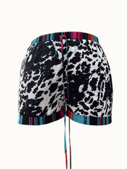  Casual Shorts Women's Plus Cow Print Contrast Ombre Trim Medium Stretc