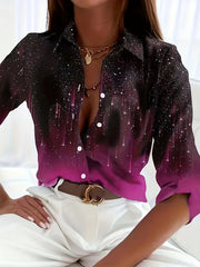  Ombre Print Button Up Collar Blouse