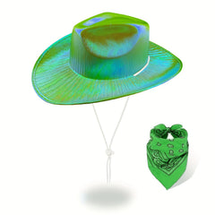 Y2K Laser Hat Bandana Set Iridescent Glitter Space Jazz Cowboy Hip Hop Bandana