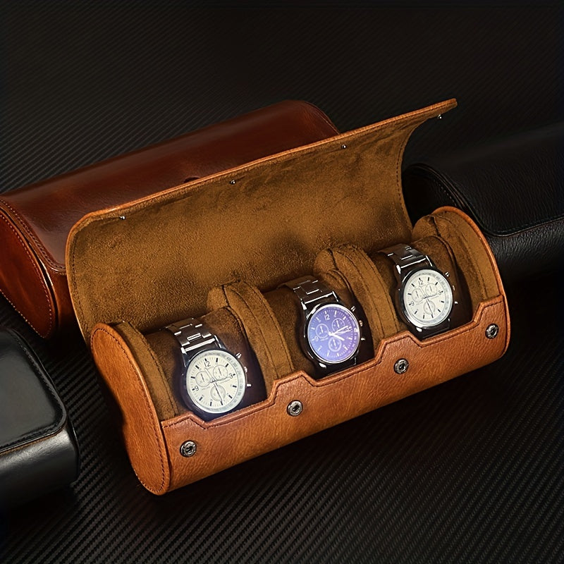 WESSLECO 3 Slots Roll Travel Case Vintage PU Leather Watch Organizer