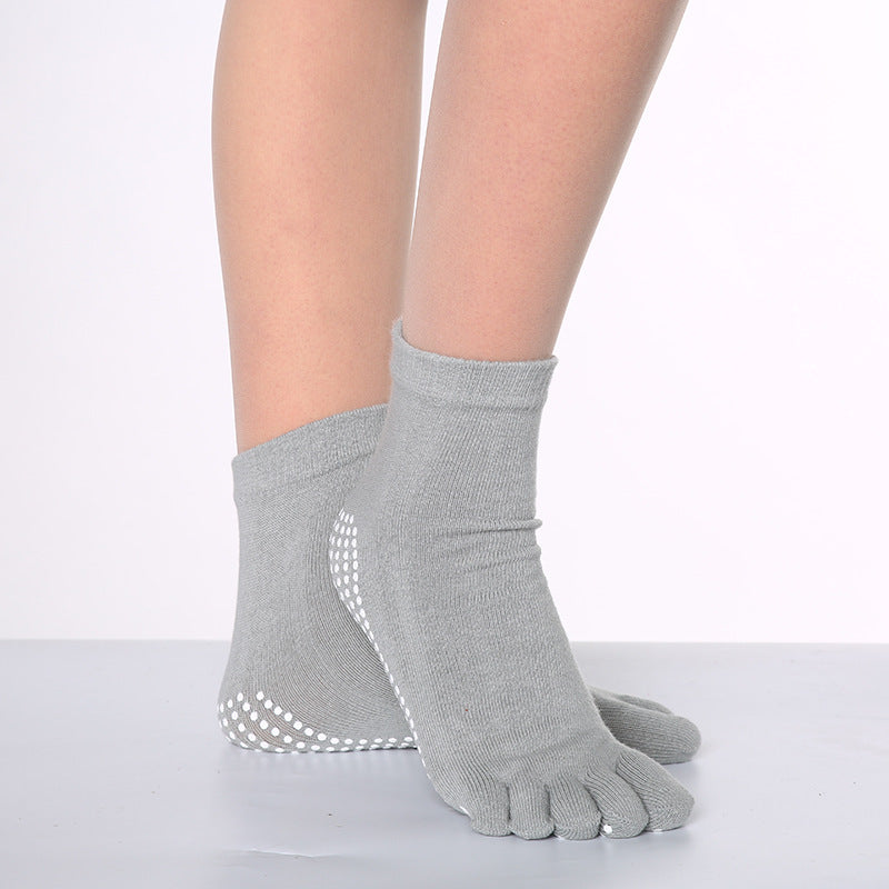 Rainbow Non-slip Yoga Socks Cozy 5 Toes Knitted Calf Crew Socks