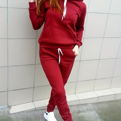 Solid Two-Piece Set Hoodie & Pants Outfit