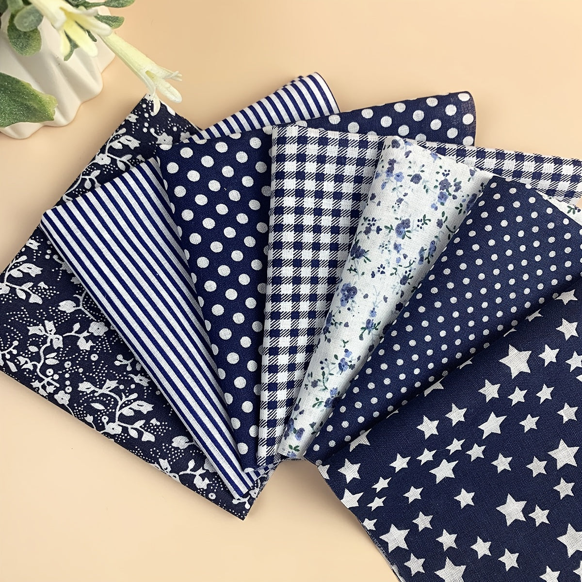 7pcs Navy Cotton Fabric Printed Patchwork Fabric for DIY Sewing