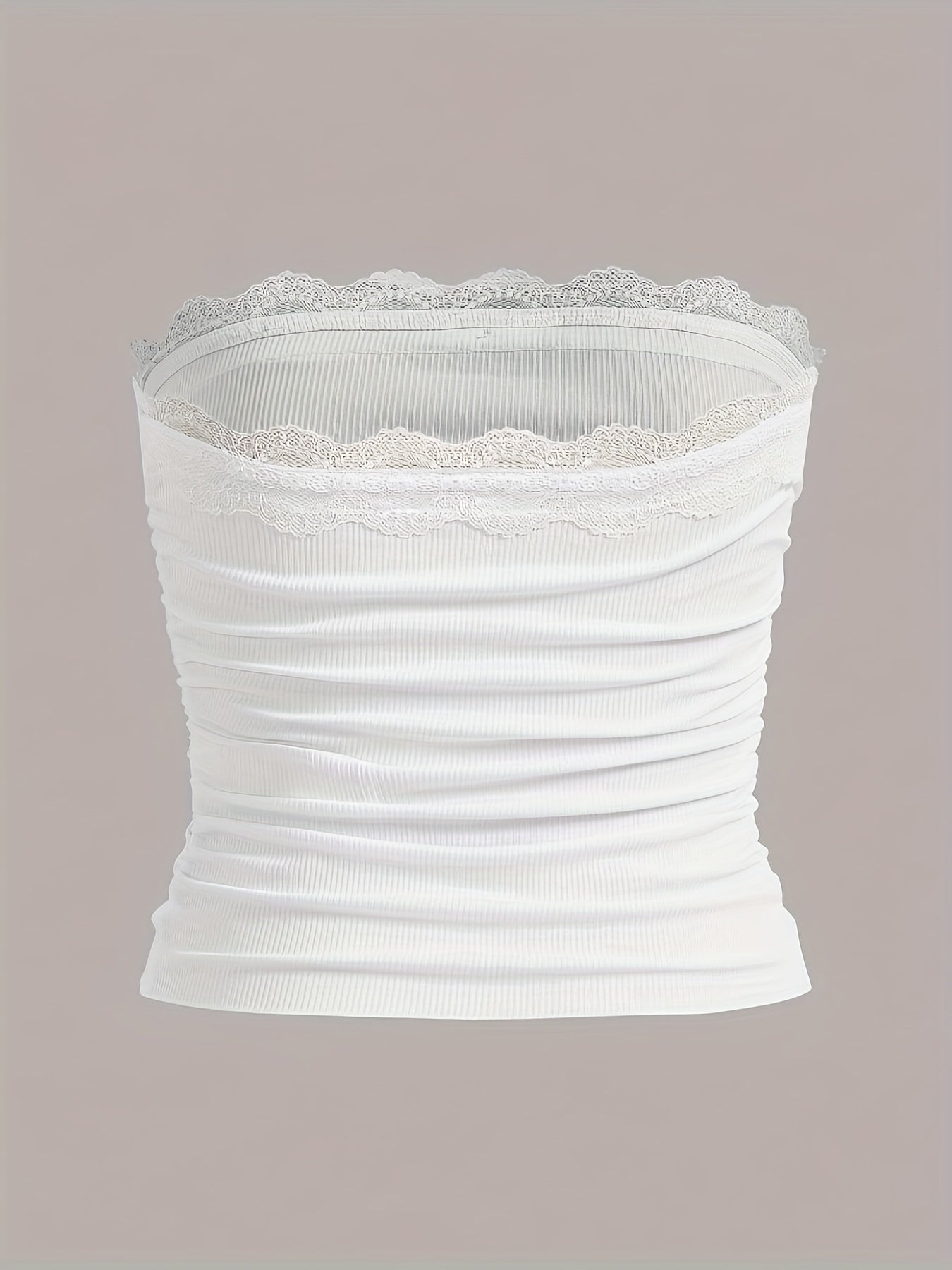  Ribbed Lace Trim Tube Top