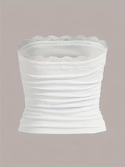  Ribbed Lace Trim Tube Top