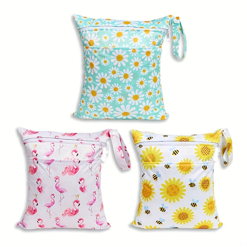 Kids Print Diaper Bag Double Pocket Diaper Storage Bag Wet Bag
