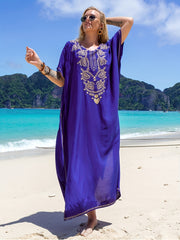 Women's Plus Size Boho Abaya Dress Embroidered V Neck Maxi Caftan Dress