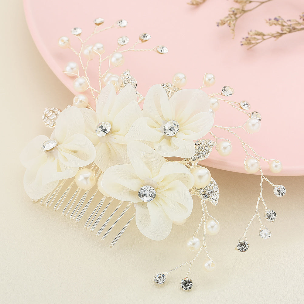Silvery Lace Flower Rhinestone Wedding Hair Comb